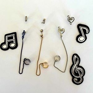 Hot Topic Music Note Earrings with Ear Cuff Chain & Fabric Patches Notes